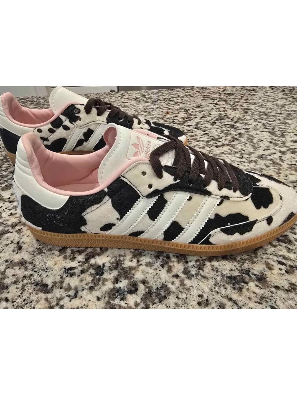 adidas Cow Print Samba Sneakers in Black and White with Pink Lining - Picture 2 of 9